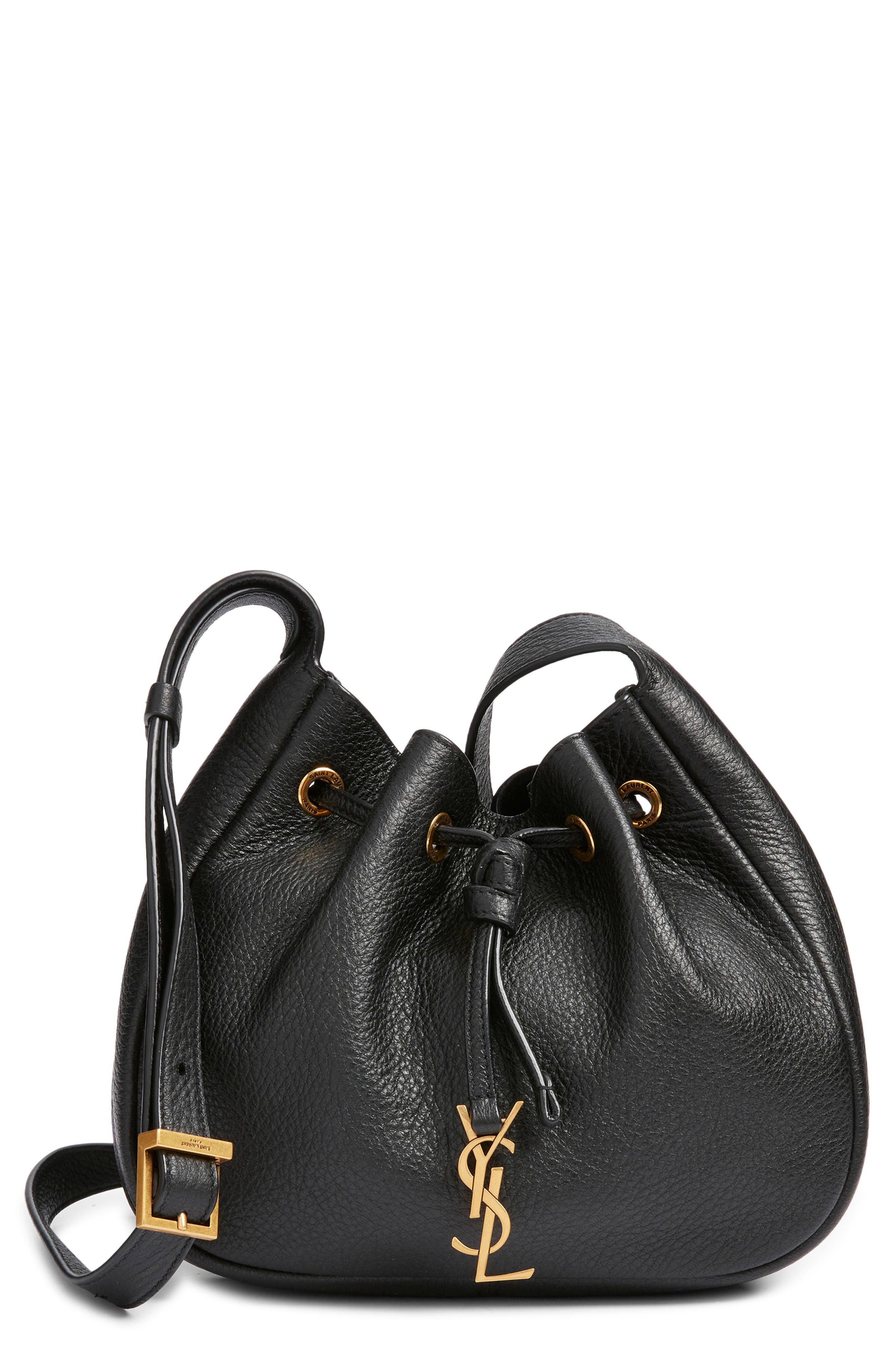 Saint Laurent Mini Paris VII Grained Leather Shoulder Bag, Main, color, Noir
