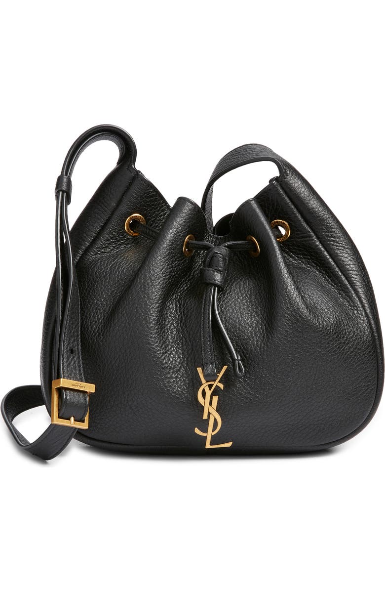 Saint Laurent Mini Paris VII Grained Leather Shoulder Bag, Main, color, Noir