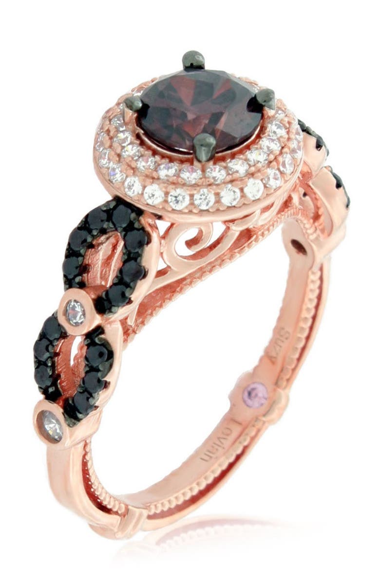 SUZY LEVIAN 14K Rose Gold Plated Sterling Silver Brown & White Cubic Zirconia Engagement Ring, Main, color,