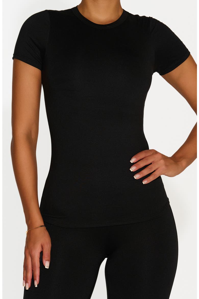 Bare Short Sleeve Crew Top, Alternate, color, BLACK