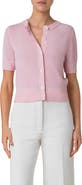 Akris punto Stripe Short Sleeve Virgin Wool Cardigan