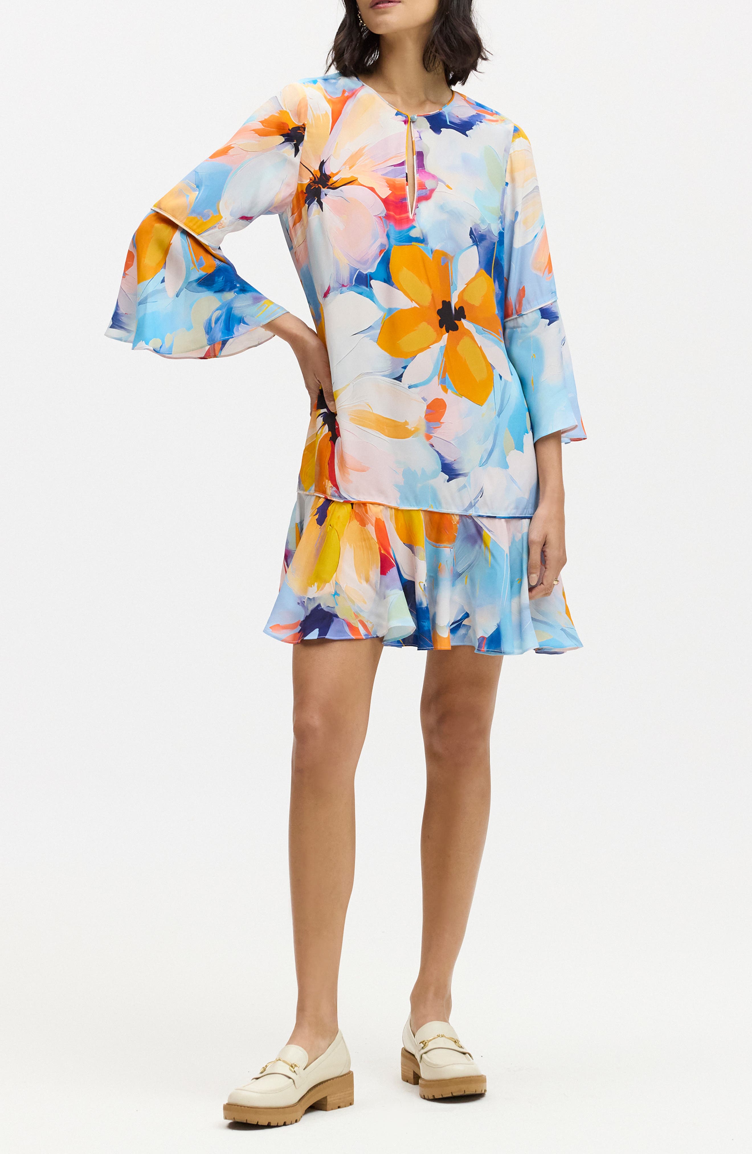 Robert Graham Margot Floral Bell Sleeve Shift Dress