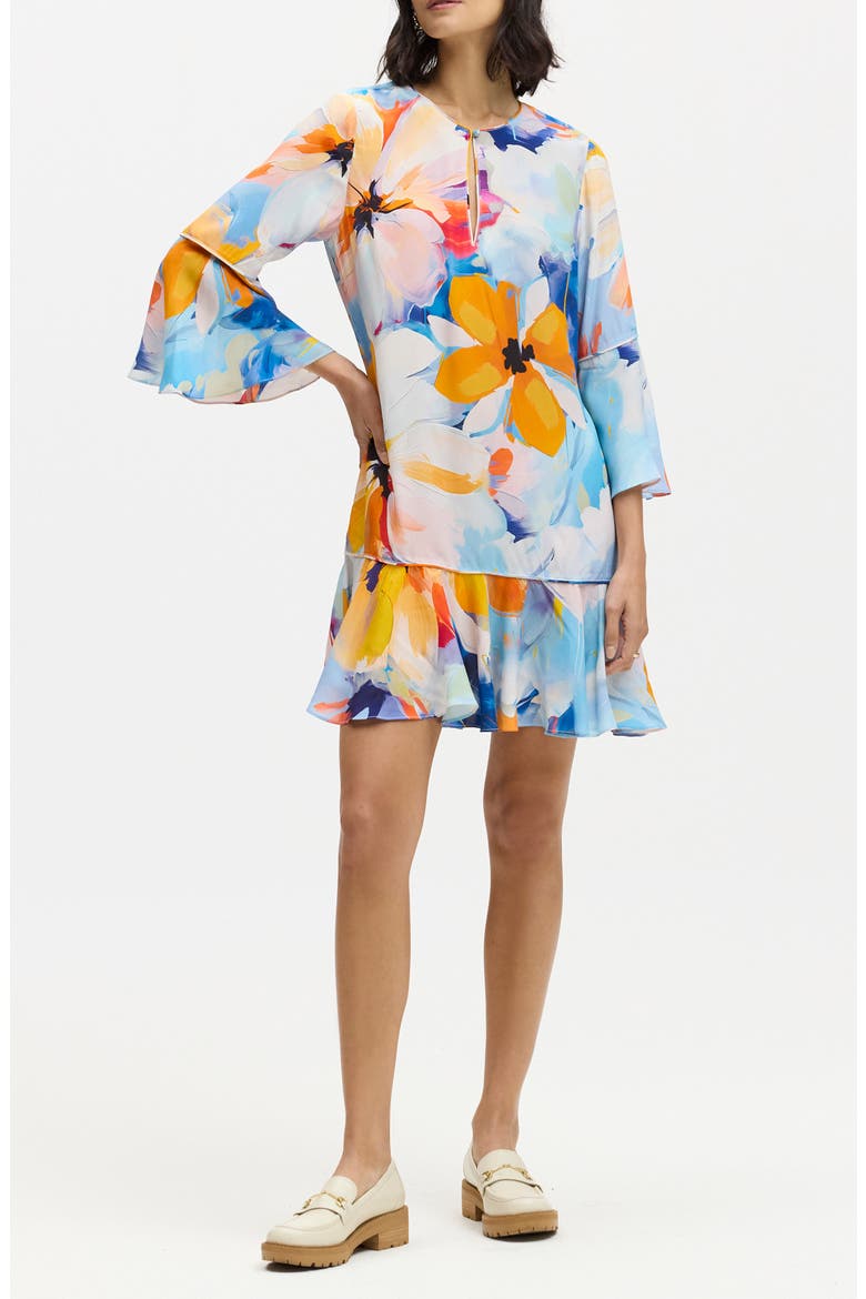 Margot Floral Bell Sleeve Shift Dress, Main, color, BLUE MULTI
