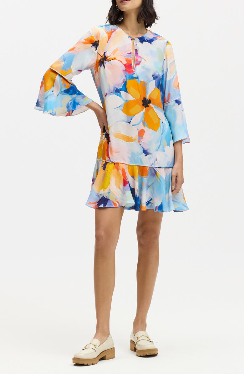 Robert Graham Margot Floral Bell Sleeve Shift Dress, Main, color, Blue Multi