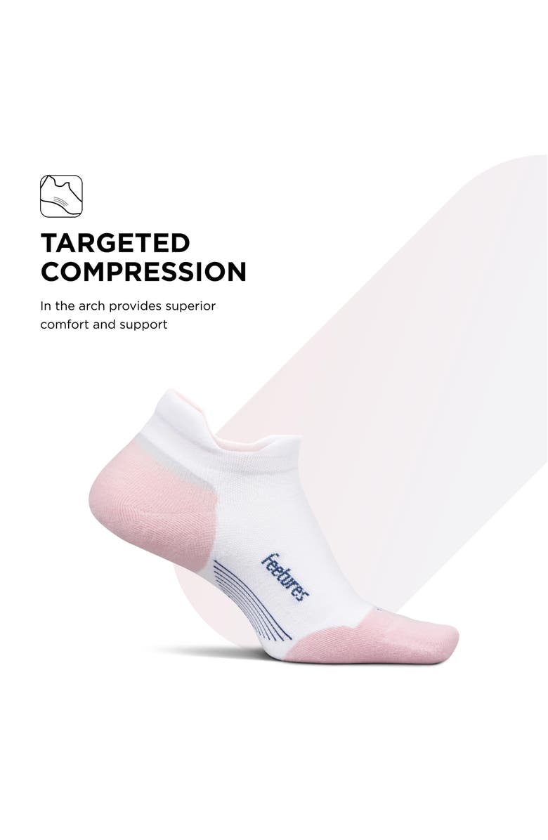 Feetures Elite Max Cushion No Show Tab Ankle Socks Sport Sock with Targeted Compression, Alternate, color, White Rose