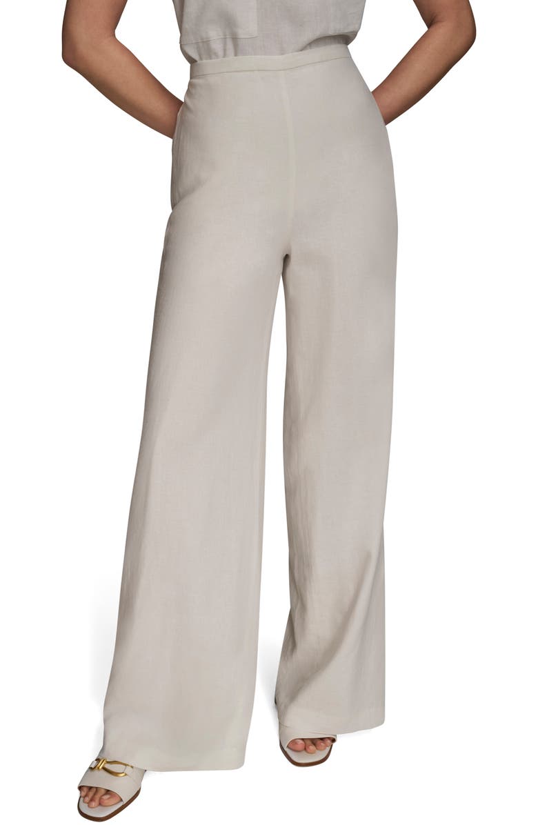 Donna Karan New York Linen Blend Wide Leg Pants, Main, color, Cream