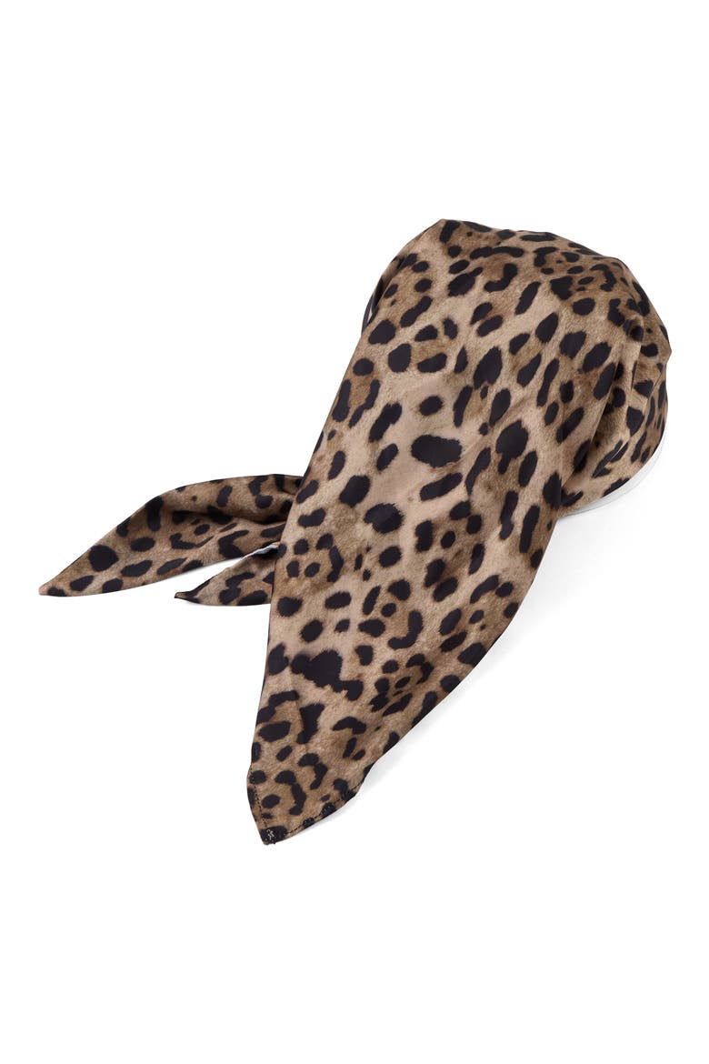 Raquel Leopard Print Headscarf, Main, color, CAMEL