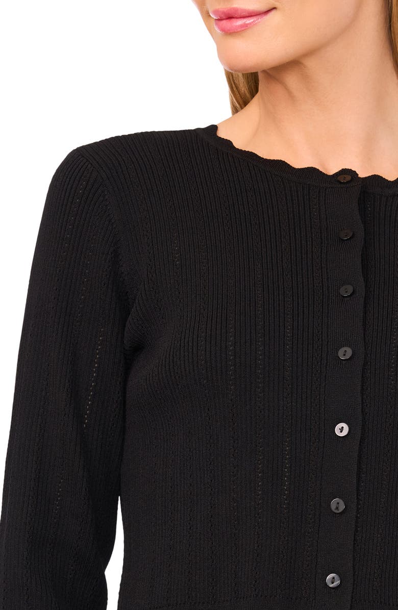 Ted Baker Rib Pointelle Cardigan, Alternate, color, Rich Black