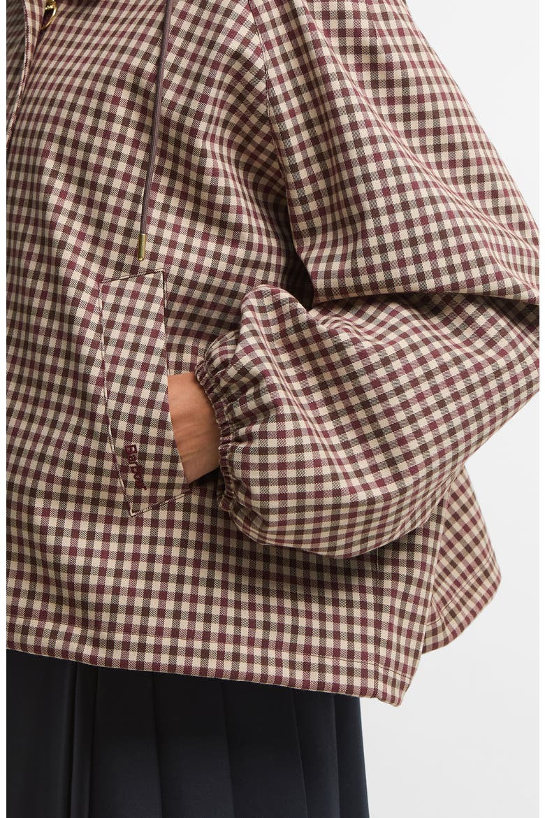 Audrey Check Showerproof Hooded Bomber Jacket, Alternate, color, CRANBERRY/ BROWN GINGHAM