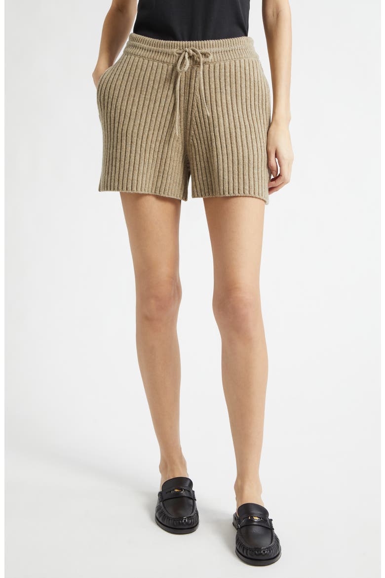 Peggy Rib Wool & Cashmere Shorts, Main, color, LIGHT BROWN MELANGE