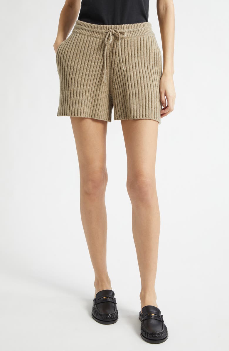 Burberry Peggy Rib Wool & Cashmere Shorts, Main, color, Light Brown Melange