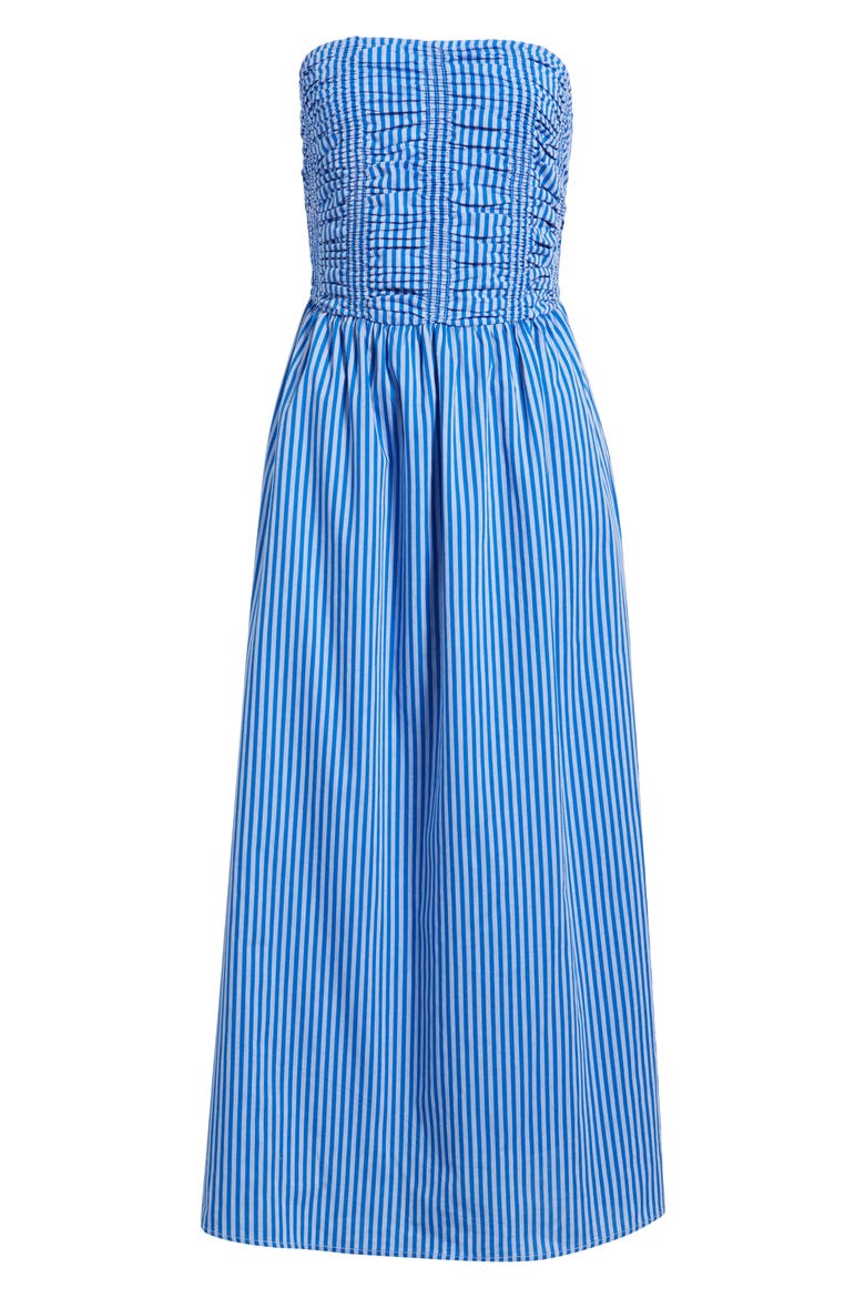 Stripe Strapless Cotton Fit & Flare Midi Dress, Alternate, color, BLUE