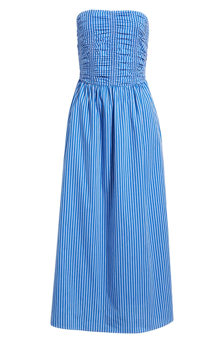 MOON RIVER Stripe Strapless Cotton Fit & Flare Midi Dress, Alternate, color, Blue