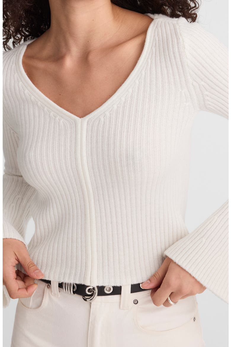 V-Neck Wool Rib Sweater Top, Alternate, color, IVORY
