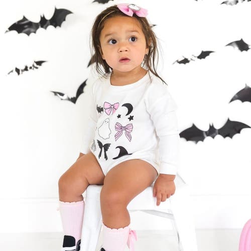 Sweet Wink Spooky Bow Halloween Long Sleeve Romper In White
