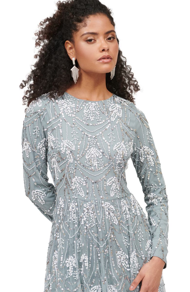 MARYISA Occasion Modest Embellished Sequin Beaded Floral Evening Maxi Dress, Alternate, color, 