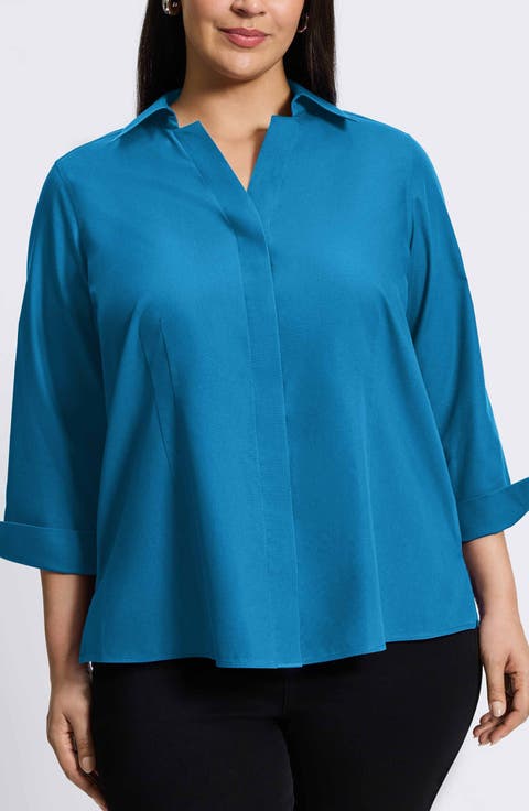'Taylor' Three-Quarter Sleeve Non-Iron Cotton Shirt (Plus Size)