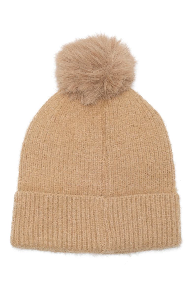 Embellished Faux Fur Pom Beanie, Alternate, color, TAUPE