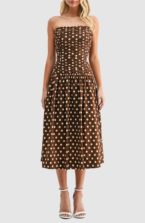 All in Favor Polka Dot Strapless Dress in Brown Cream Dot at Nordstrom, Size X-Small