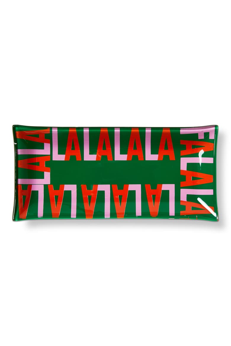 Christmas Fa La La Glass Trinket Tray Green Multi 9x4.33x0.8 in, Main, color, Green