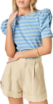 English Factory Stripe Puff Sleeve Top