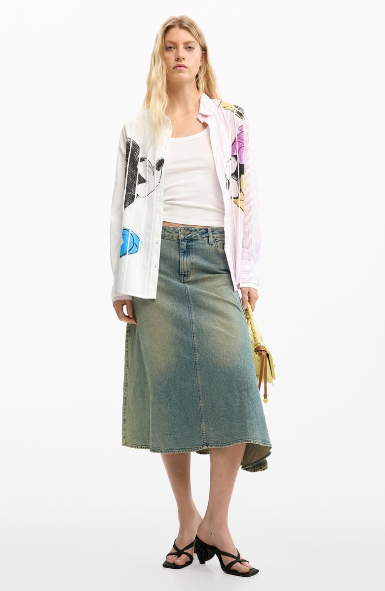 Desigual Mickey & Minnie Mouse Graphic Button-Up Shirt, Alternate, color, White