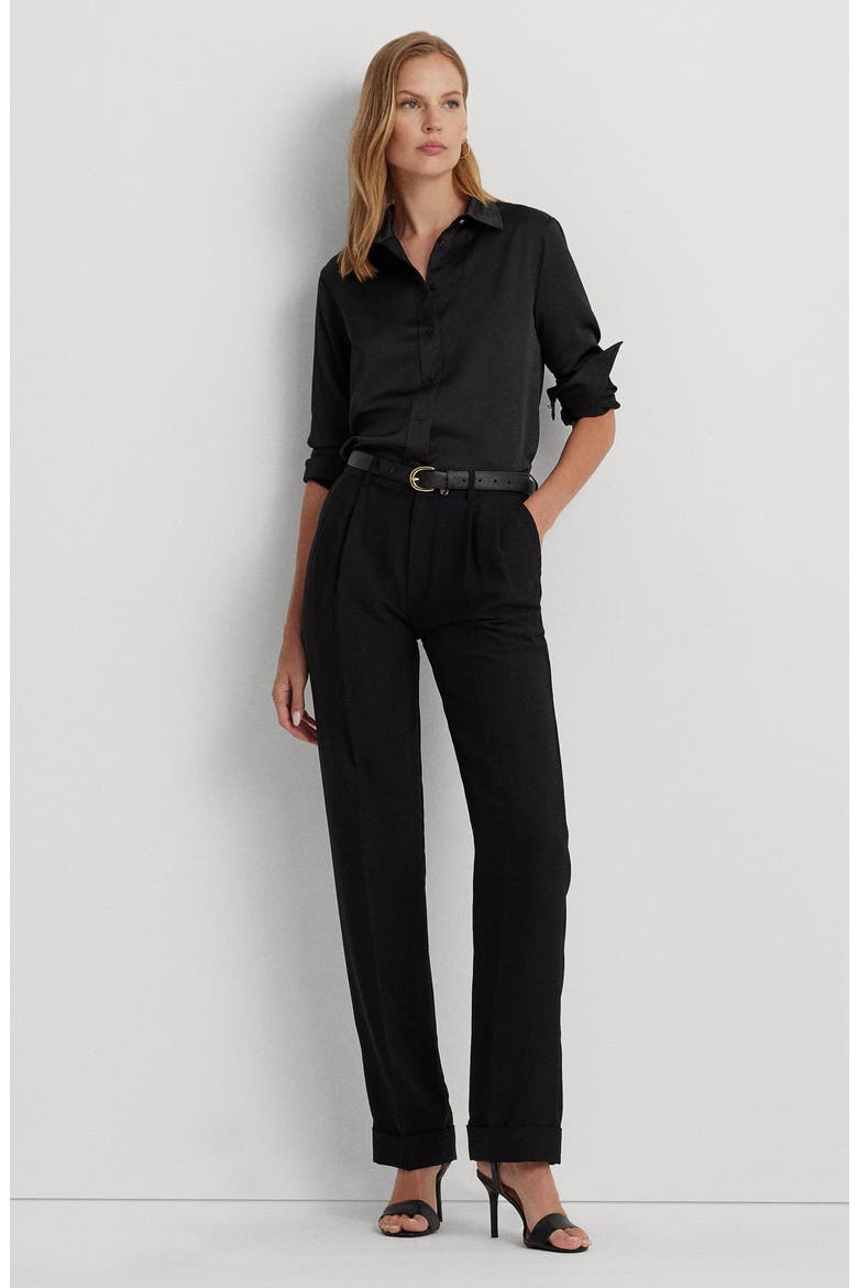 Classic Fit Satin Charmeuse Shirt, Alternate, color, BLACK