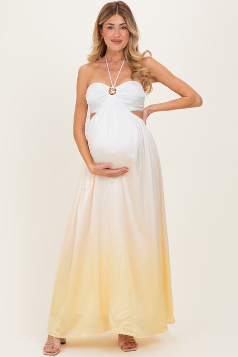 Ombre Satin Halter Cutout Maxi Dress