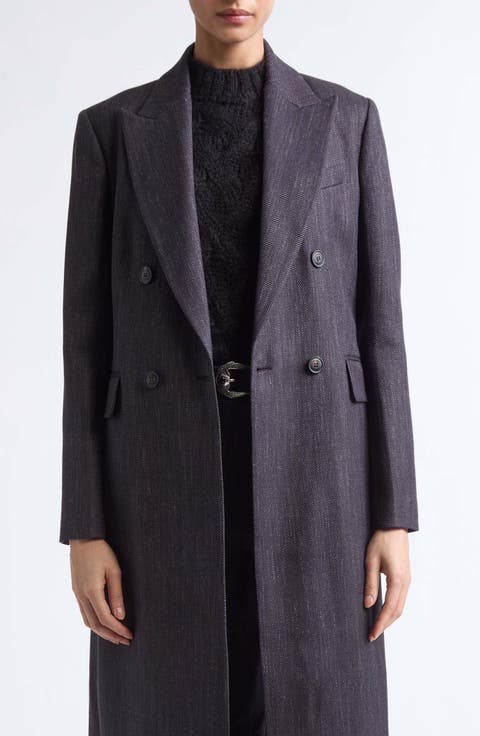 Herringbone Wool Blend Duster Jacket