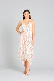 LARA New York V-Neck Printed Midi Length Dress with Pleats