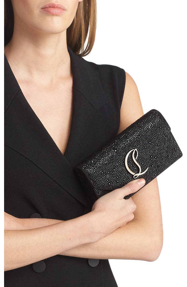 Christian Louboutin Small Loubi54 Strass Clutch, Alternate, color, Black/ Gun Metal