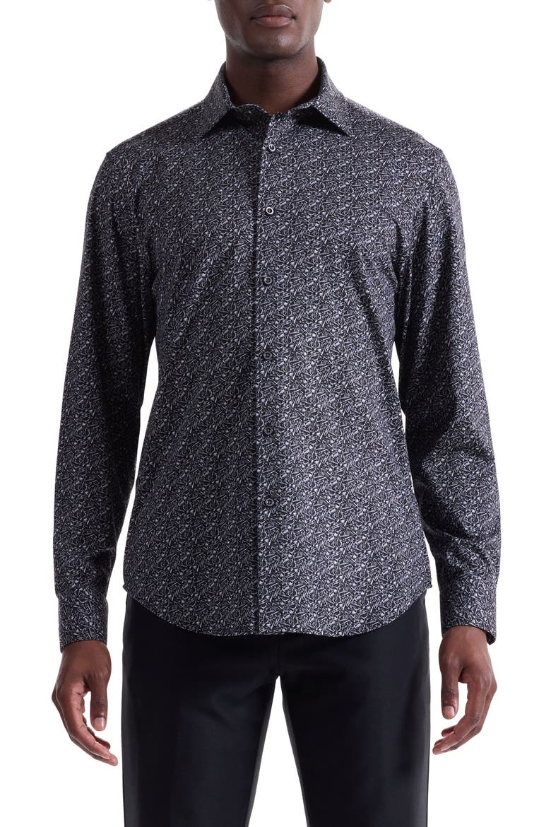 James OoohCotton® Music Print Button-Up Shirt, Main, color, BLACK