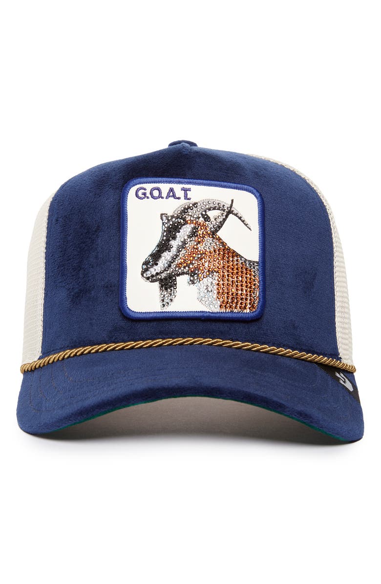 Goorin Bros. Sapphire Goat Patch Snapback Trucker Hat, Alternate, color, 