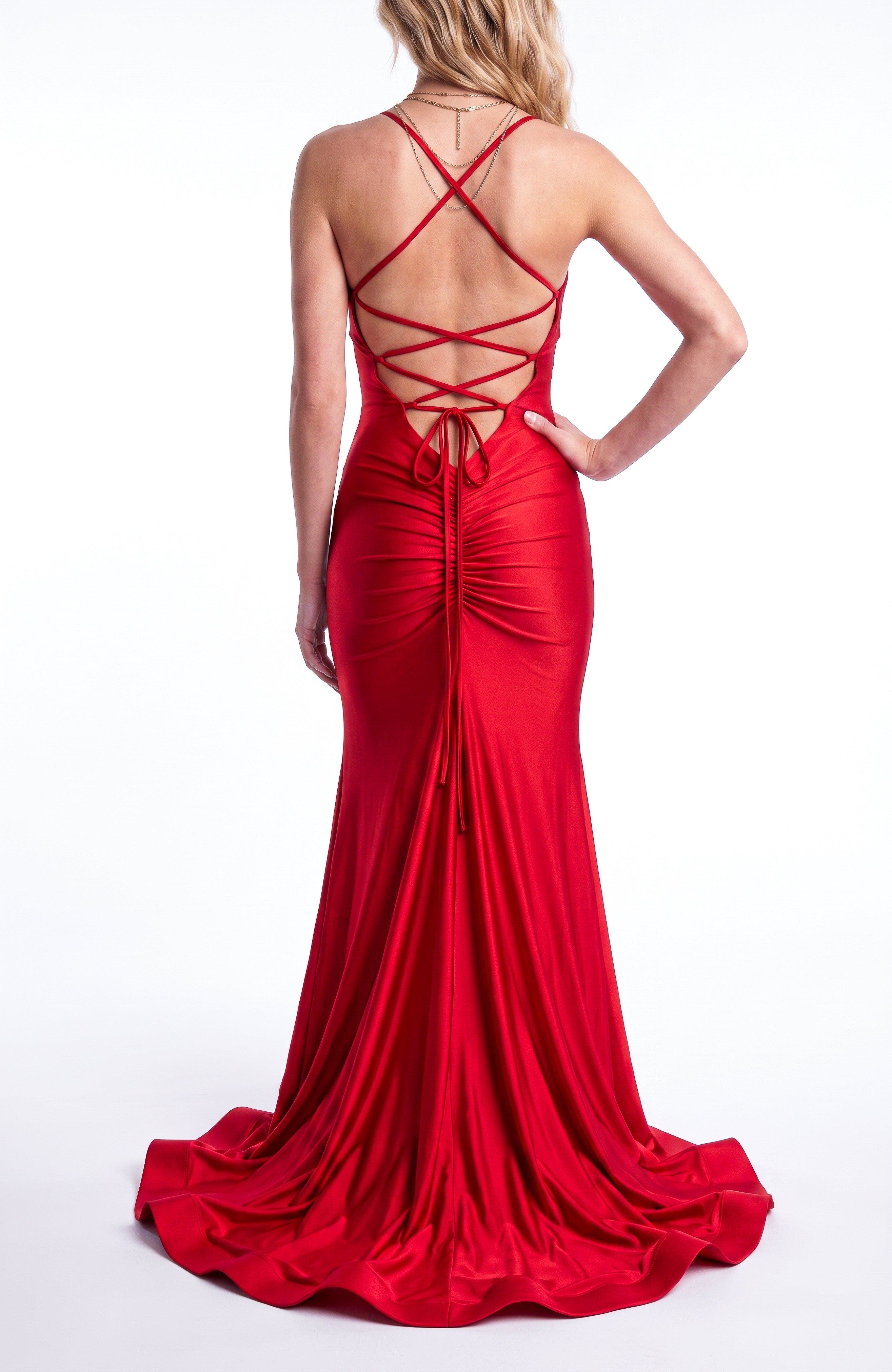 Jessica Angel Ruched Lace-Up Back Mermaid Evening Gown (Women) | Nordstrom