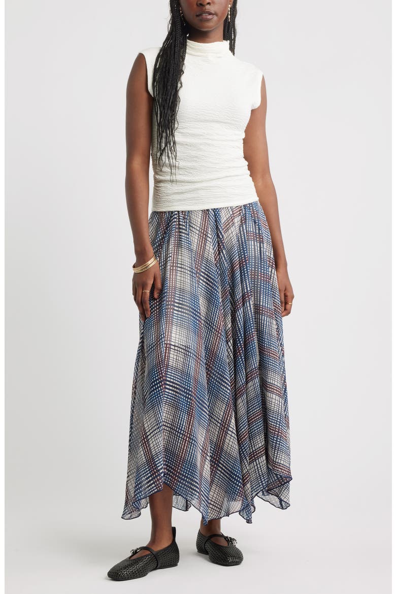 Handkerchief Maxi Skirt, Alternate, color, BLUE- BROWN FOREST PLAID