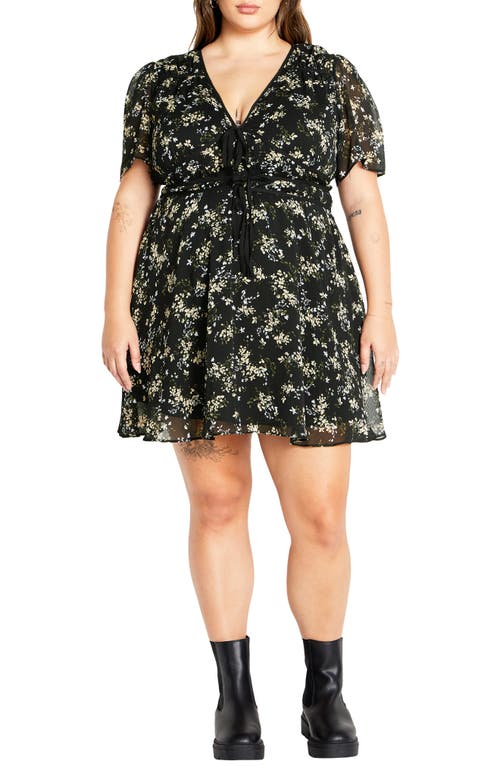 City Chic Cara Floral Print Minidress in Nightfall Ditsy 