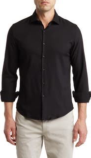 DENIM AND FLOWER Black Solid Stretch Button-Up Shirt