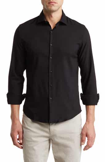 Black Solid Stretch Button-Up Shirt