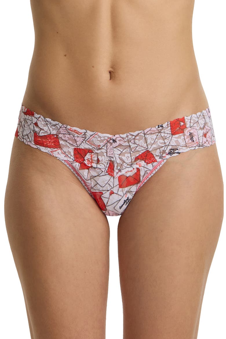 Print Low Rise Thong, Main, color, WITH LOVE WHITE
