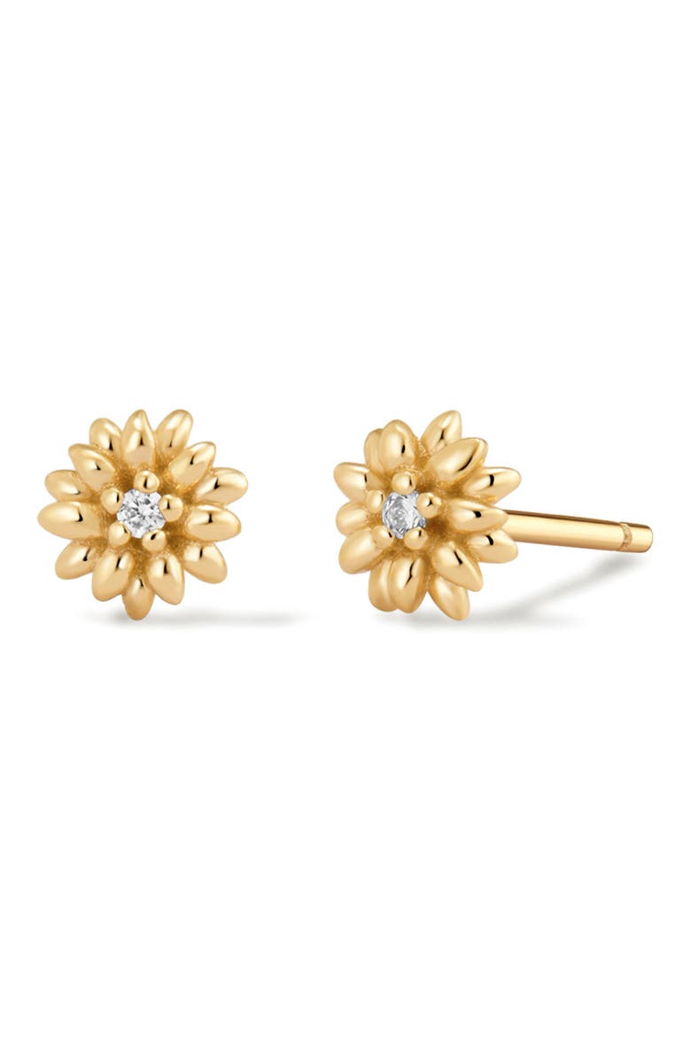 Cubic Zirconia Birthstone Flower Stud Earrings, Main, color, GOLD APRIL