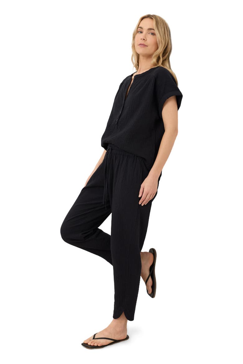 Organic Cotton Coastal Double Gauze Tapered Pull-On Pant, Alternate, color, Jet Black