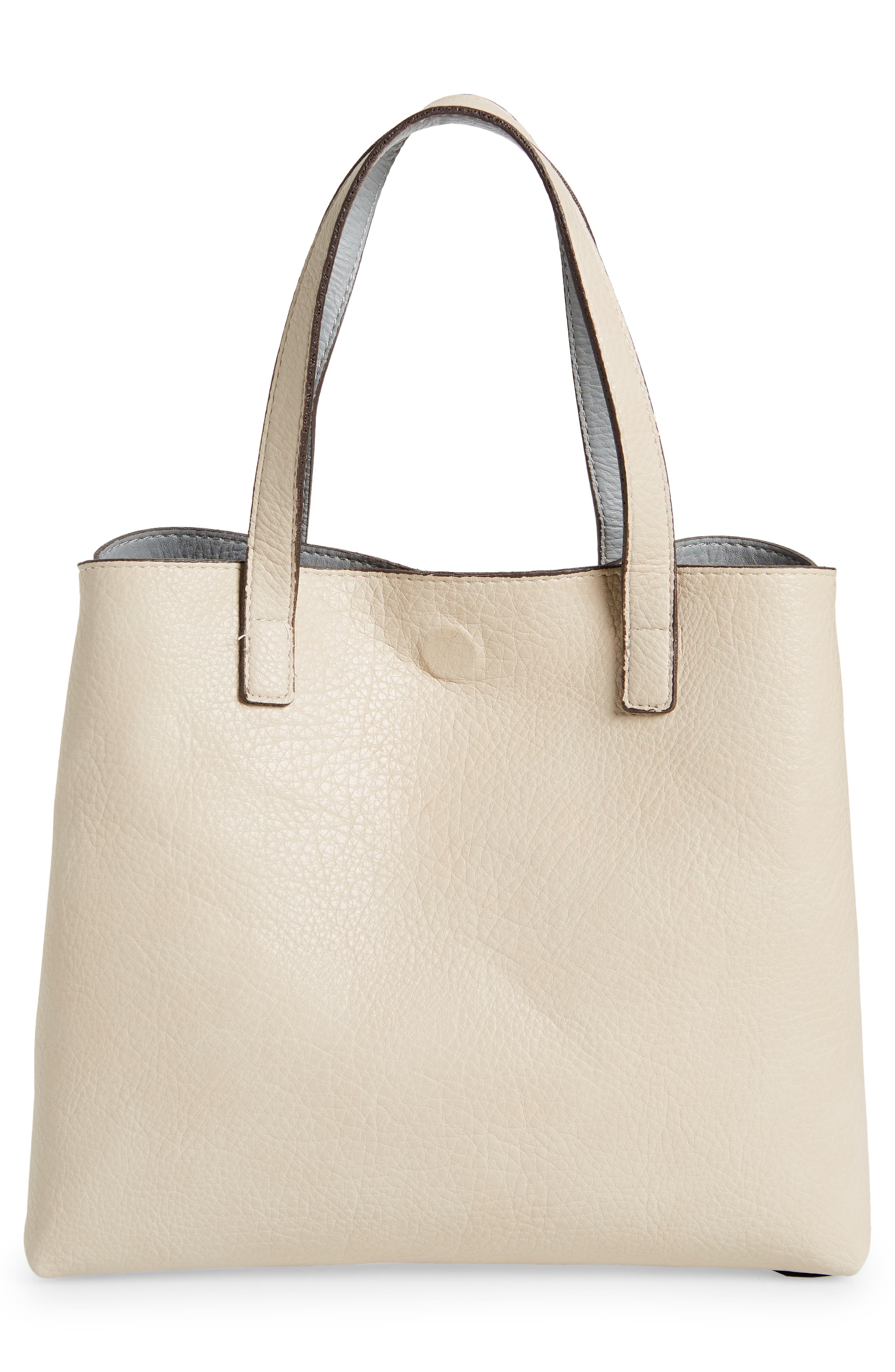 Mini Reversible Faux Leather Tote & Wristlet, Alternate, color, GREY/ BONE