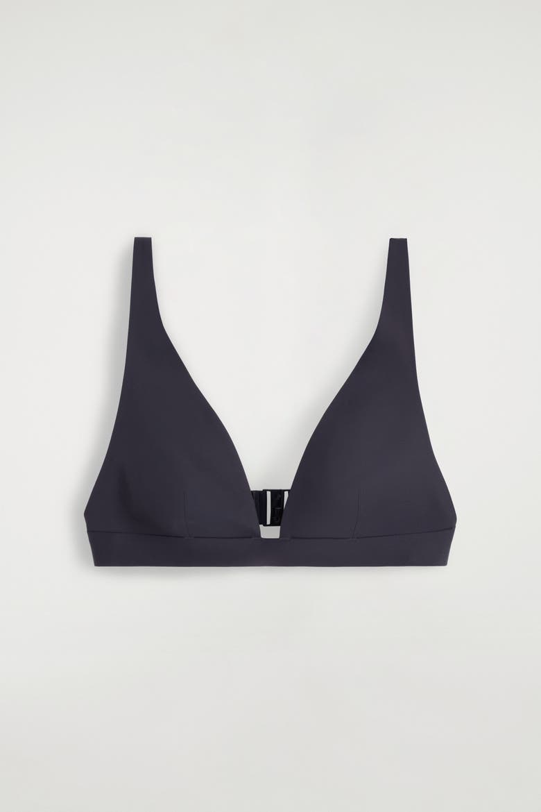 Bonded Scuba Knit V-Neck Bikini Top, Alternate, color, NAVY