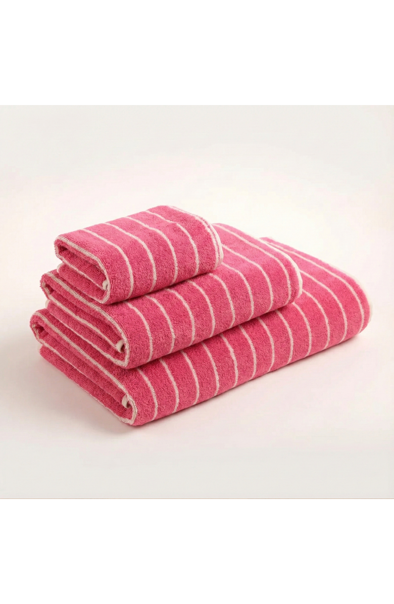 Zsa Zsa Zsu Solid Wide Striped Yarn-Dyed 100% Cotton Towel 3-Pcs Set, Main, color, Pink