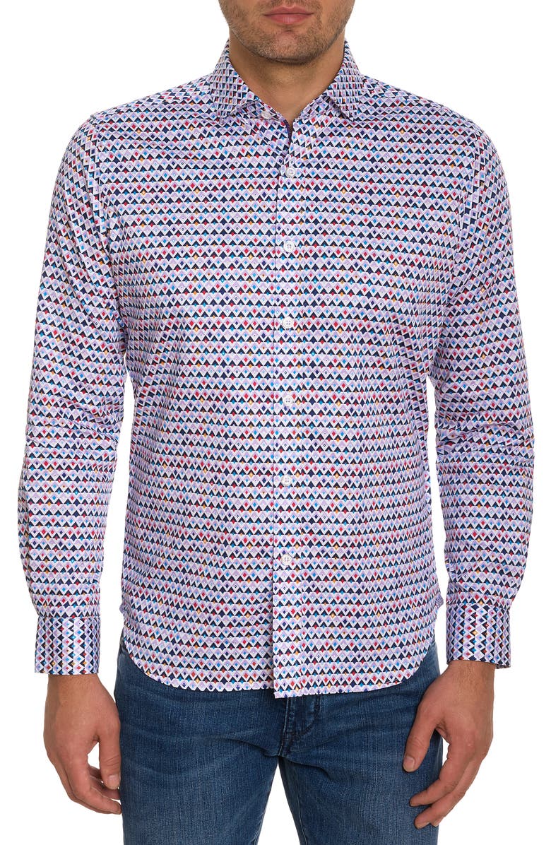 Robert Graham Sanders Geo Print Button-Up Shirt, Main, color, 