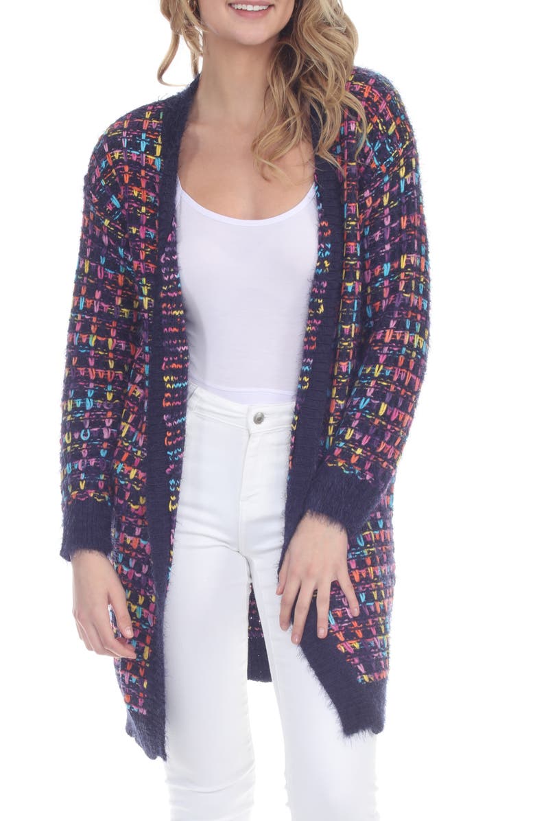 RAIN AND ROSE Multicolor Chenille Longline Cardigan, Main, color, Blue Multi