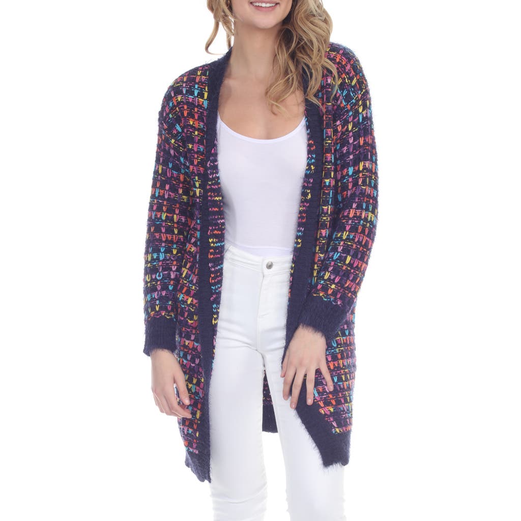 Rain And Rose Multicolor Chenille Longline Cardigan In Blue