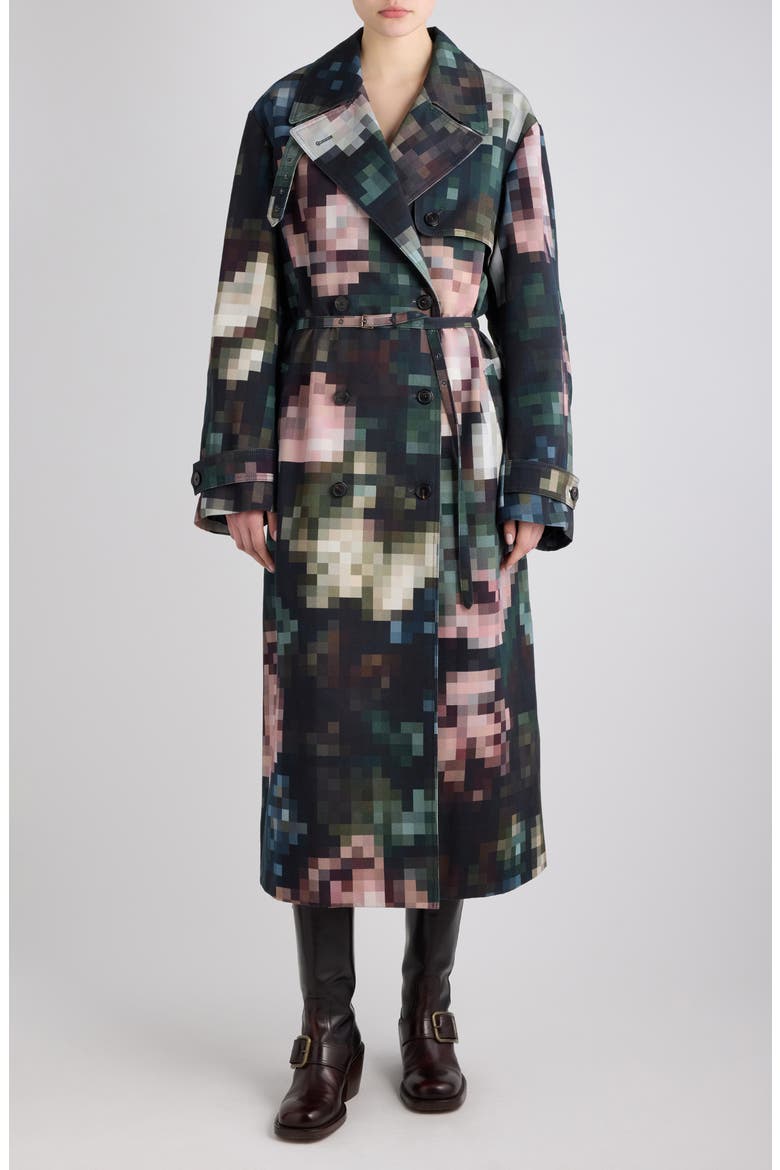 Ralphia Floral Cotton & Wool Trench Coat, Main, color, BOTTLE