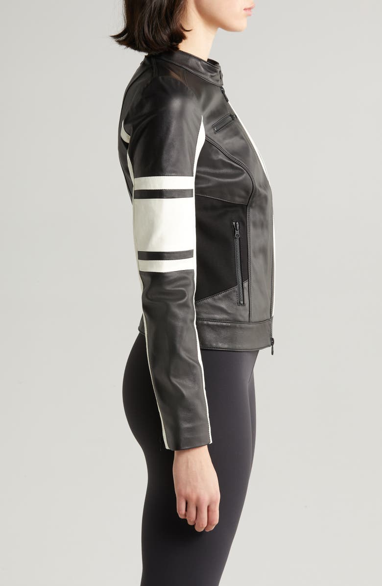 Blanc Noir Claudine Leather Racer Jacket, Alternate, color,