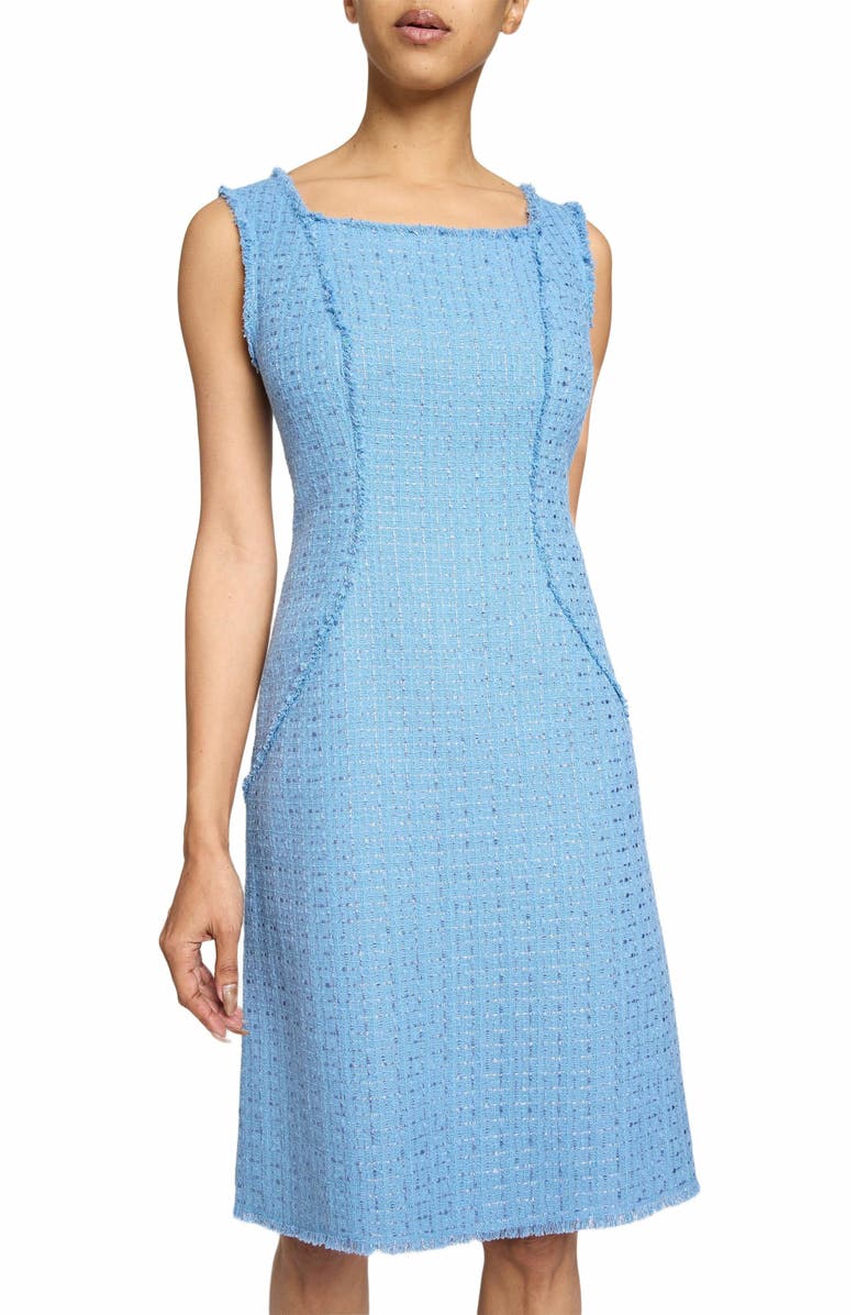 Santorelli CHIYO Sleeveless A-Line Dress with Fringed Seams in Luxury Tweed, Alternate, color,